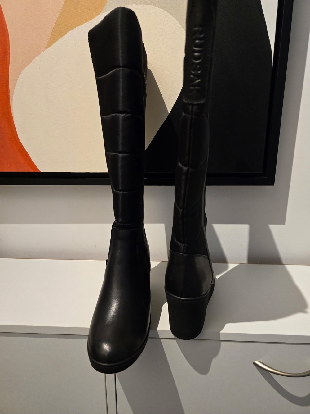 NWT RUDSAK Black Quilted Wedge Knee-High Boots Size 41 fits small - Picture 3 of 7